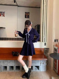 Korean College Style Suit Women's Wooden Ears Spliced Knitted Open Shirt Autumn And Winter 100-Fold Skirt Skirt Two Sets