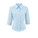 Clip Single Buckle Seven-Sleeve Linen Shirt Spring New Ocean Qi Repair Waist Solid Color Casual Top
