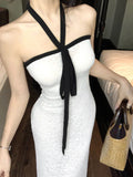 Hottie Style White Hanging Neck Bra Dress Women Summer Slime Sleeveless Dress Body Body-Bossed Dress