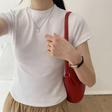 Korean Version Of The Shoulder Collar Short-Sleeved T-Shirt Folded To Wear The Bottom Of The Bottom Wear 2025 New Design Repair Body Dress