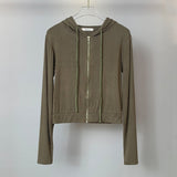 Two Sets Of Hooded Zippered Sweating Long Sleeves Short Top + Bra Vest South Korea Tight Thin New Autumn