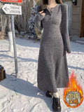 Lazy High-End Temperament Long Dress Body Bottom Plus Thick Korean Atmosphere Knit Sweater Dress Women Autumn And Winter