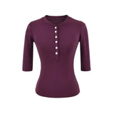 Basic Henry Single Buckle T-Shirt Girl In Early Autumn Casual Skinny Hottie Bottom Top
