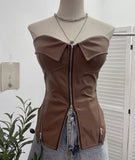 Real Shooting Hottie Retro Tender With Chest Pad Wrapped Bra Zipper Design Smear Bra Vest Short Sleeveless Top 8968