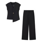 Summer New V-Neck Asymmetric Vest Simple Jump Trouser Suit