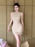 French Hollow Lace Vest Dress Women's New Summer Waist Thin Dress Dress Temperament Ass Skirt