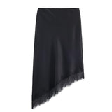 Autumn New Lace Splicing Silk-Sing Texture Asymmetric Skirt 4772518