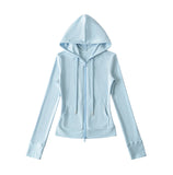 Hooded Yoga Zipper Coat Women 2026 Spring And Autumn New Solid Dress + Rope Straight Trousers Set