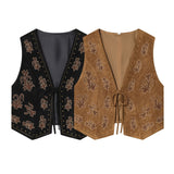 BSK&TRAF Women's Clothing 2025 Autumn New Street Style Embroidered Embroidered Velvet Vest 4344621