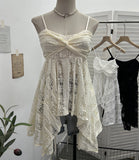 Real-Shooting Lace Tling Folded Sling Vest Irregular Skirt Shaved Thin Holiday Wind Sleeveless Top 1029