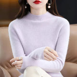 2025 New Knitted Women's Sweater Half-High Collar Bottom Shirt With Autumn And Winter Short Slim Slim Thin Sweater