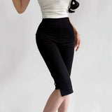 Side-Opening Seven-Point Pants Women 2026 Summer New Hot Girl Solid Color High-Waisted Elastic Hips Slacks