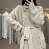 New Thicken Medium Long Sweater Cardigan Coat Women Casual Temperament Casual Loose Knitwear
