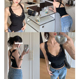 Sexy Babes Black Lace Sling Vest Woman Xia Body-Dexed Short Niche Inside A Top