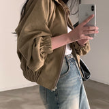 Korean Chic Autumn French Retro Collar Zipper Style Loose Long-Sleeved Short Jacket Jacket