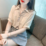 2025 Polo Collar Short-Sleeved Shirt Women Summer New Small Shirt Design Sense Of The Blouse Women Special Coat Women