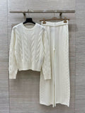 Autumn And Winter Leisure Lazy Wind Small Loose Collar Round Collar Sweater Knitted Broad Leg Pants Two Sets Of Women