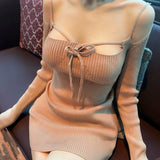 Autumn And Winter New Temperament Slime Strap Hanging Empty Body Short Dress Pure Knitting Waist Dress