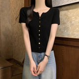 Design Sense Of Small Single-Dcupuncture V-Neck Open Fork Front-Sleeve Knitted Women 2025 Summer New Top
