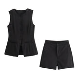 BSK&TRAF Women's Clothing 2025 Summer New Fashion Single Buckle Vest + Casual Short Set