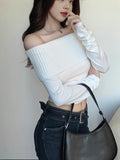Autumn/Winter 2025 New Design Pure Sweet Hottie Shoulder Repair Height Waist Long-Sleeved Top Female Shoulder Sweater
