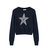 Early Autumn New Light Luxury Sleeve Short Sweater Women's Autumn And Winter New Star Embroidered Long-Sleeved Knitwear Top