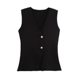 Summer New Gold Button Knitted Vest Small Folding Splicing Skirt Set