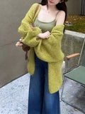 Korean Candy Color Lazy Lantern Knitted Sweater Coat Women's Autumn And Winter New Loose Soft Open-Door Sweater Top
