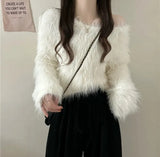 Autumn And Winter New Lazy Wind High-End Temperament Candy V Collar Short Imitation Stings Hair Knitted Shirt