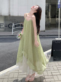 Green Sen Raging Dress Women's Summer 2026 New French Seaside Holiday Chiffon Irregular Dress