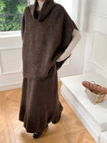 Autumn/Winter 2025 New Lazy Wind Relaxing High-Necked Loose Sleeveless Knitted Jersey Simple Dress Two Sets