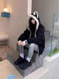 Black Cat Ear Collar Cotton Coat Thick Coat Women 2025 New Furry Retro Landscaped Cotton Coat