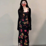 Pure-Want Hottie Dress Girl Summer Slimming Temperament Print Open Elastic Sling Skirt