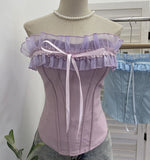 Sleeveless Short Top With Chest Pad Anti-Slip Slender Waistcoat Ponies With Bows