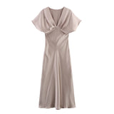 Spring New Silk Hyssin V-Neck Fan Flute Dress 2330399