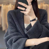 Autumn And Winter New French Collar Long Loose Cardigan Female Solid Color Gentle Lazy Knit Sweater Jacket