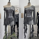 Real Shooting Guangzhou Women's Hottie Irregular Ribbon Shoulder-Swear Long-Sleeved T-Shirt Top 8105
