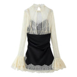 BSK&TRAF Women's Winter 2025 New Fashion Sexy Lace Swap Sleeve Dress