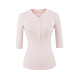 Basic Henry Single Buckle T-Shirt Girl In Early Autumn Casual Skinny Hottie Bottom Top