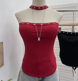 Real Shooting Hottie Hanging Neck Out Shoulder Vest Sexy Body Hollow Strap Bare Back Short Thoracic Top 6606