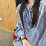 Autumn 2025 New Popular Commuter Striped ShirtŮat Fashion T-Shirt With Bow Shirt Top