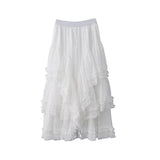 Heavy Industry Wood Ear Splicing Irregular Fairy Cake Skirt French Tight Waist Mesh Dream Skirt Skirt Skirt