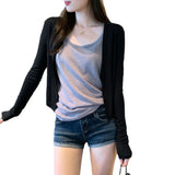 Lyselle Sky Gray Ice Silk Sunscreen Thin Cardigan Jacket Summer 2025 New Light Luxury High-End Feel Blouse