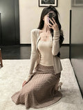 Temperament Set Of Ootd Wearing Korean Casual Style Retro Cardigan Sling Half Dress Three-Piece Set 26 Summer