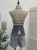 Real Shot Adjustable Shoulder Strap Hanging Neck Leopard Print Mesh Sling Sling With Chest Cushions Bare Back Hottie Top 8192