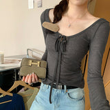 Purely Sexy Hottie Big U-Necked Hollow With Long-Sleeved T-Shirt Girl Spring And Summer 2025 New Bottom Shirt Top
