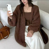 Korean Candy Color Lazy Lantern Knitted Sweater Coat Women's Autumn And Winter New Loose Soft Open-Door Sweater Top