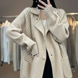 New Thicken Medium Long Sweater Cardigan Coat Women Casual Temperament Casual Loose Knitwear