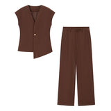 Summer New V-Neck Asymmetric Vest Simple Jump Trouser Suit