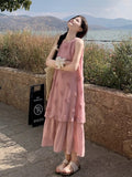Seaside Holiday Dress Women 2026 Summer New Sweet Three-Dimensional Flowers Fake Two Loose Vest Dress